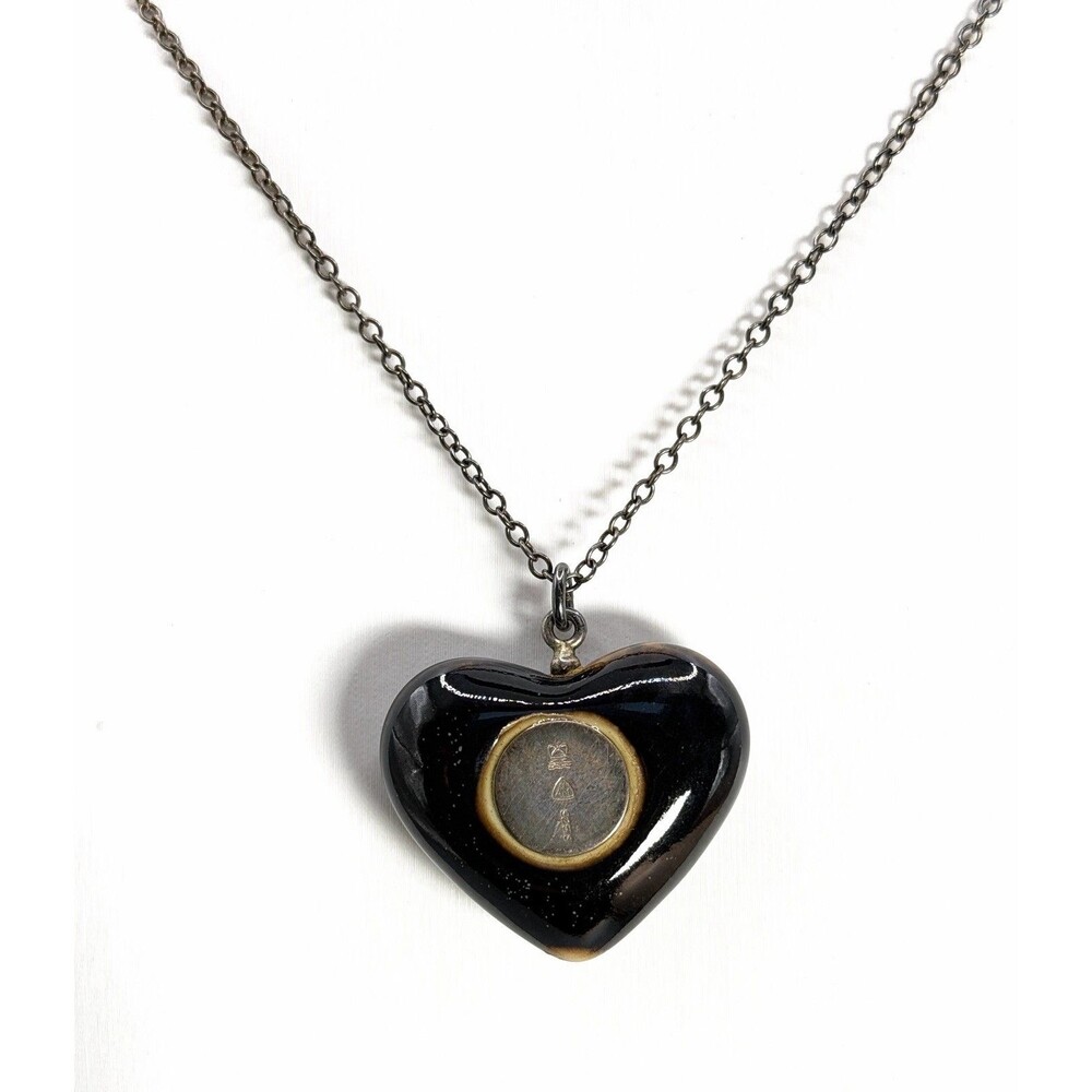 Anton Michelsen Royal Copenhagen 925 Sterling Black Porcelain Heart Necklace Box